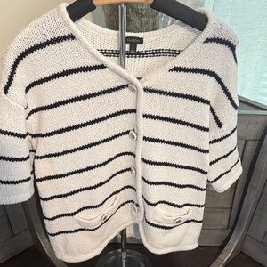 Talbots Women's Button-Up Striped Cardigan - White and Black size small